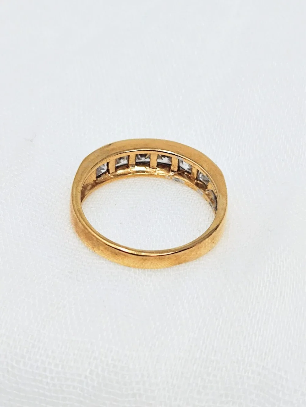 Vintage Size 12 Classic Ring In Gold Tone With Square Crystal Accent Stones